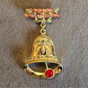 BJ Vintage Merry Christmas  Dangling Bell Perfume Brooch